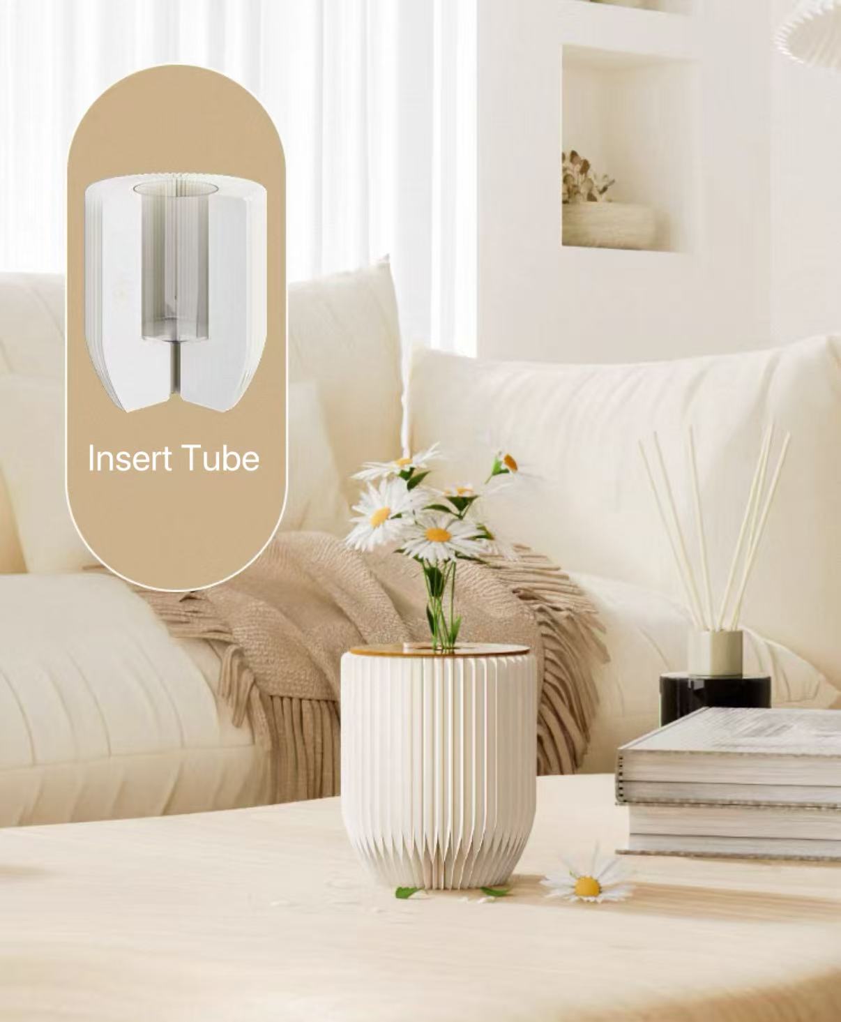 Hollow-Carved Paper Vase β Foldable Organza Kraft Vase with Water Insert (12Γ15cm)