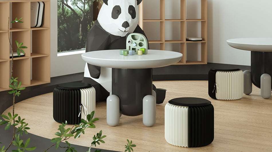 Panda Foldable Paper Stool – Low Kraft Seat for Kids & Creative Interior