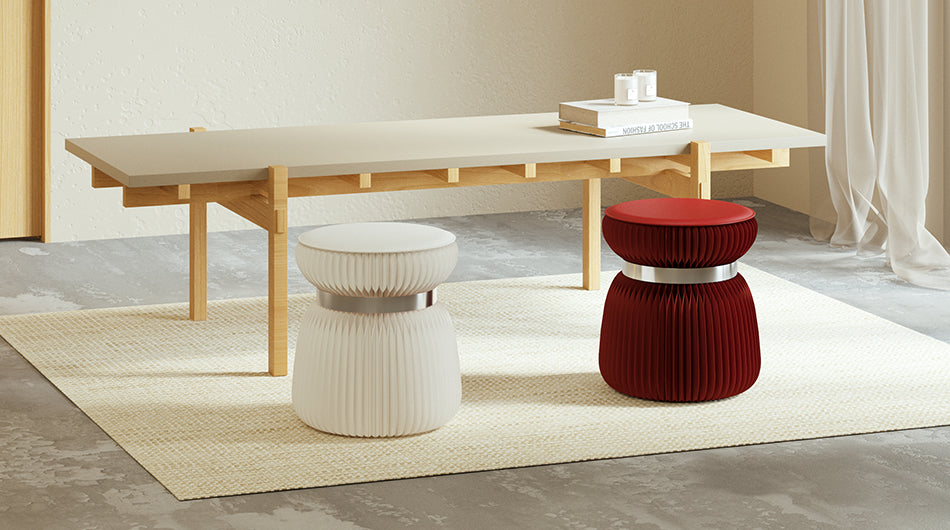 Galaxy Foldable Paper Stool – Sculpted Kraft Seating with Metallic Trim for Modern Interior
