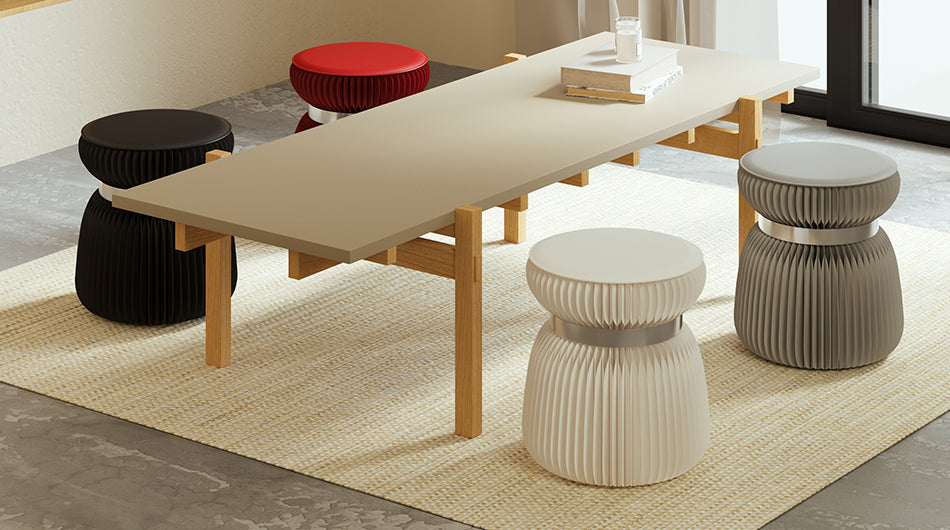 Galaxy Foldable Paper Stool – Sculpted Kraft Seating with Metallic Trim for Modern Interior
