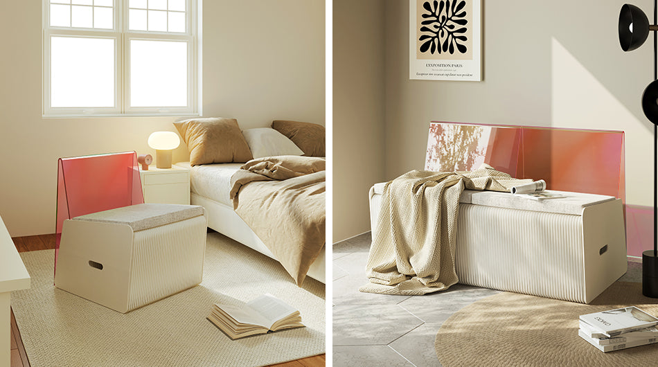 Aurora Foldable Kraft Paper Sofa – Modular Seating with Colour Backrest for Modern Interiors