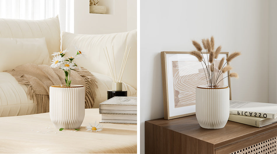 Hollow-Carved Paper Vase β Foldable Organza Kraft Vase with Water Insert (12Γ15cm)