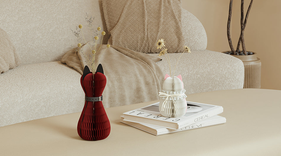 Cat & Kitten Foldable Paper Vases β Concertina Display with Plastic Flower Inser