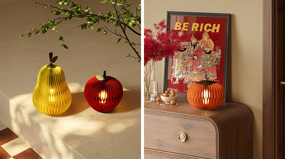 Fruit Lanterns – Foldable Paper Lamps in Apple, Pear & Persimmon Shapes