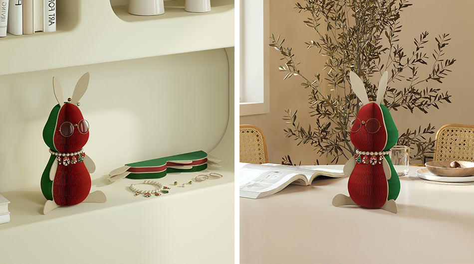 Mr Rabbit – Paper Fold Sculpture in Red & Green