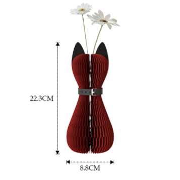 Cat & Kitten Foldable Paper Vases – Concertina Display with Plastic Flower Insert