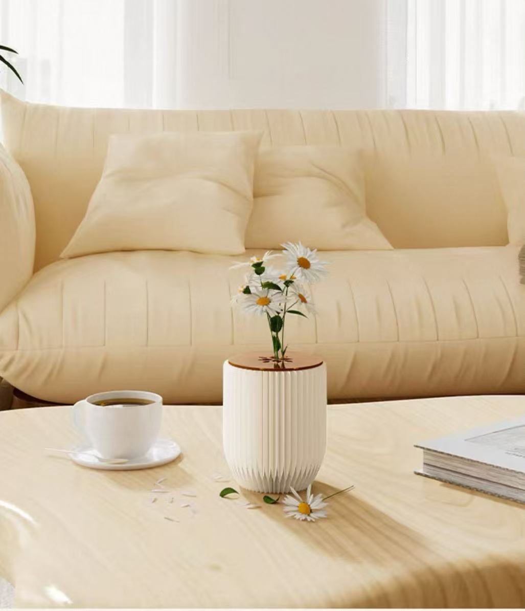 Hollow-Carved Paper Vase β Foldable Organza Kraft Vase with Water Insert (12Γ15cm)