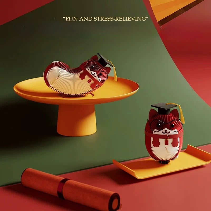 Auspicious Dr. Cat – Foldable Paper Room Ornament for Academic Success