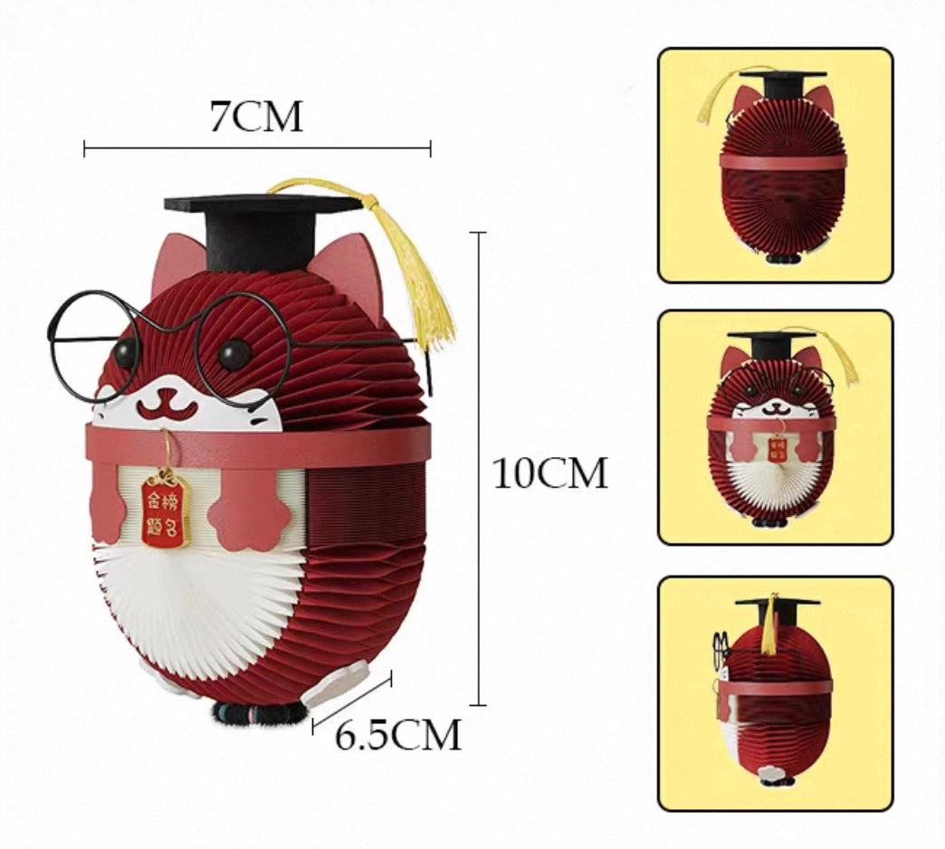 Auspicious Dr. Cat – Foldable Paper Room Ornament for Academic Success
