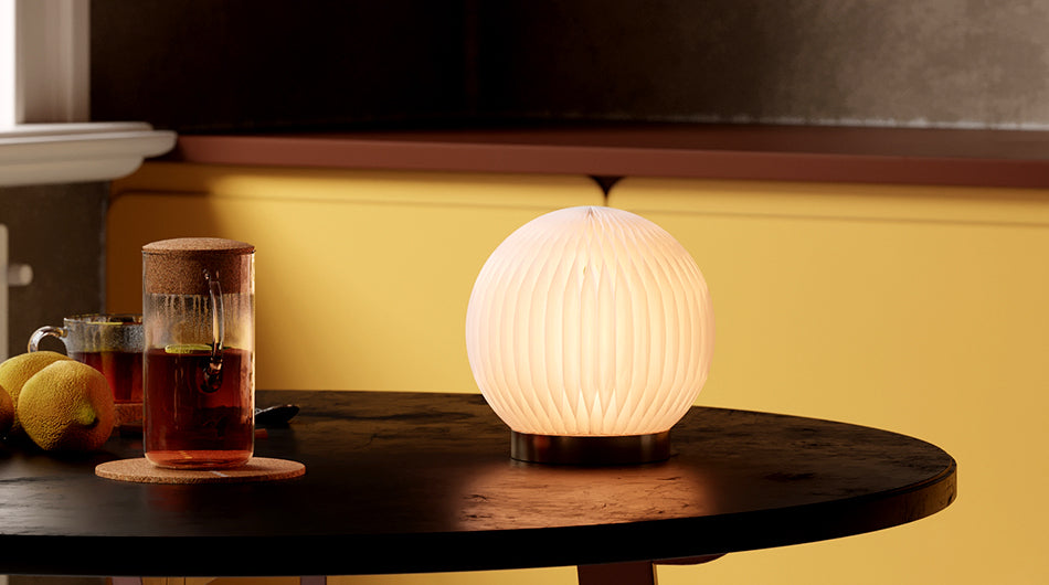 Paper Moon Lamp – Folded Kraft Sphere Light with Soft Ambient Glow