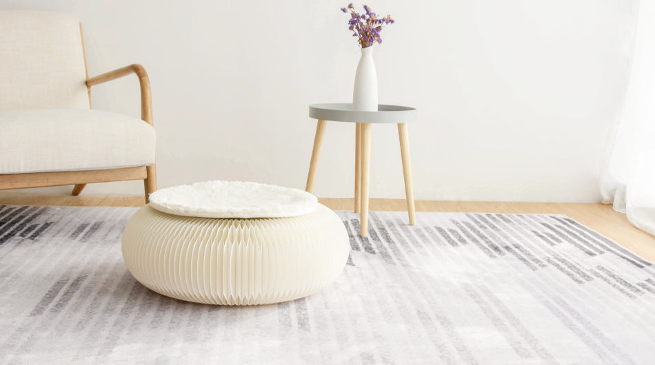 Paper Futon Seat – Foldable Round Kraft Seating with Rattan or Faux Fur seat
