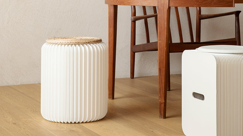 Signature Accordion Stool – Foldable Kraft Paper Seat in 4 Heights & Colour