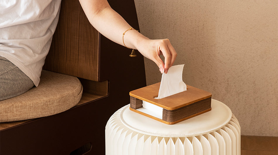 Accordion Kraft Paper Tissue Box – Adjustable Dispenser with Bamboo Panel