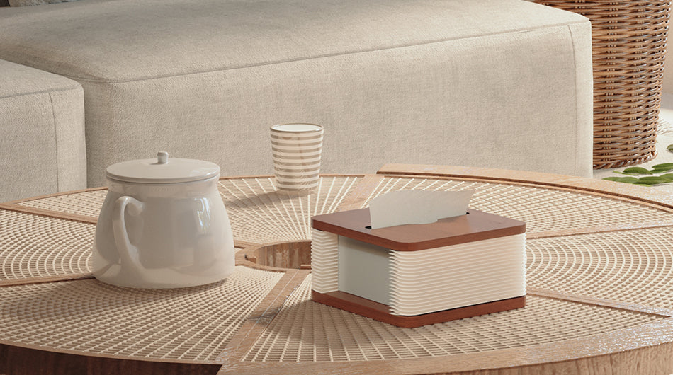 Accordion Kraft Paper Tissue Box – Adjustable Dispenser with Bamboo Panel