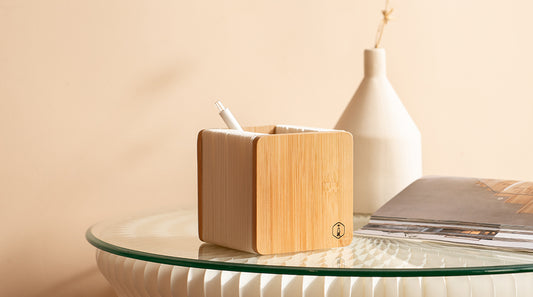 Accordion Kraft Paper Pen Holder – Expandable Desk Organiser with Bamboo or Felt Panels