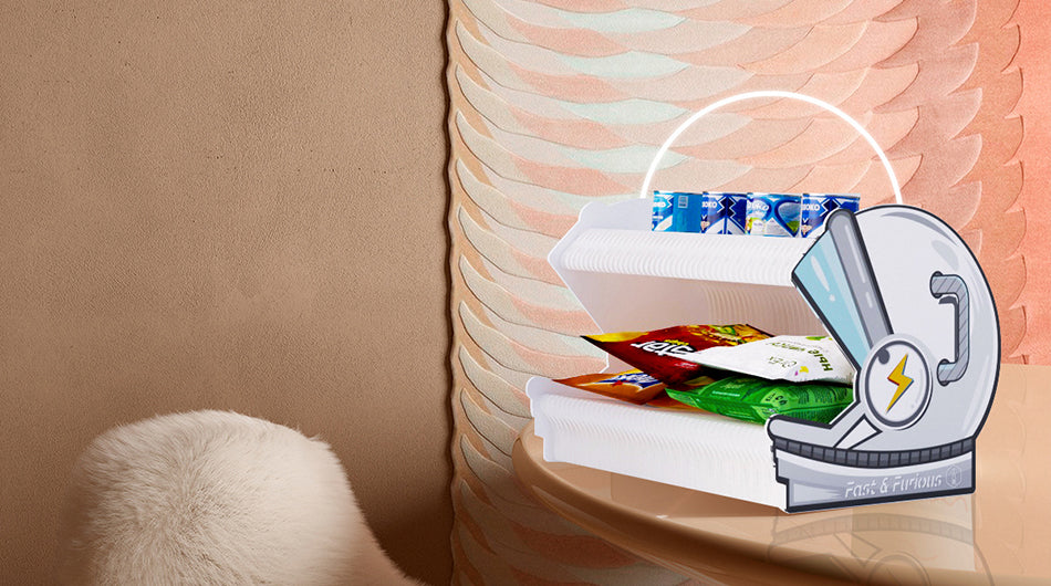 Helmet Paper Snack Organizer – Foldable Concertina Display Rack for Snacks, Phones & Toys