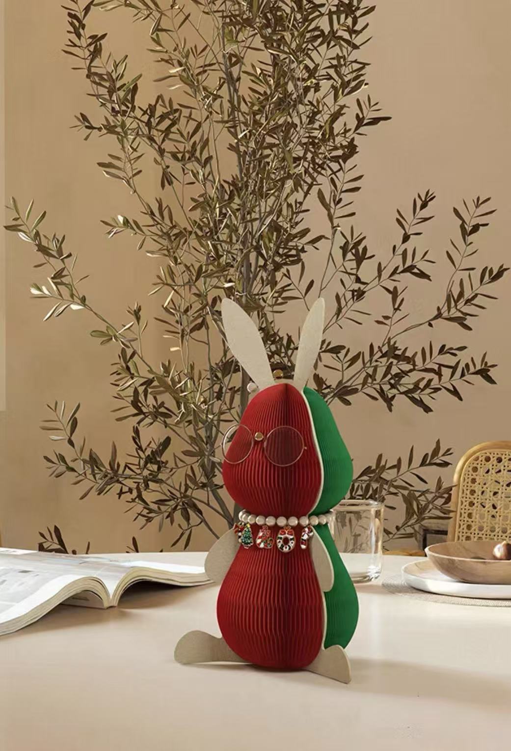 Mr Rabbit – Paper Fold Sculpture in Red & Green