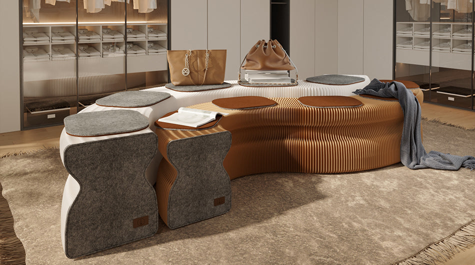 Toast Foldable Paper Bench – Adjustable Kraft Seating with Felt Panels for Creative Interior