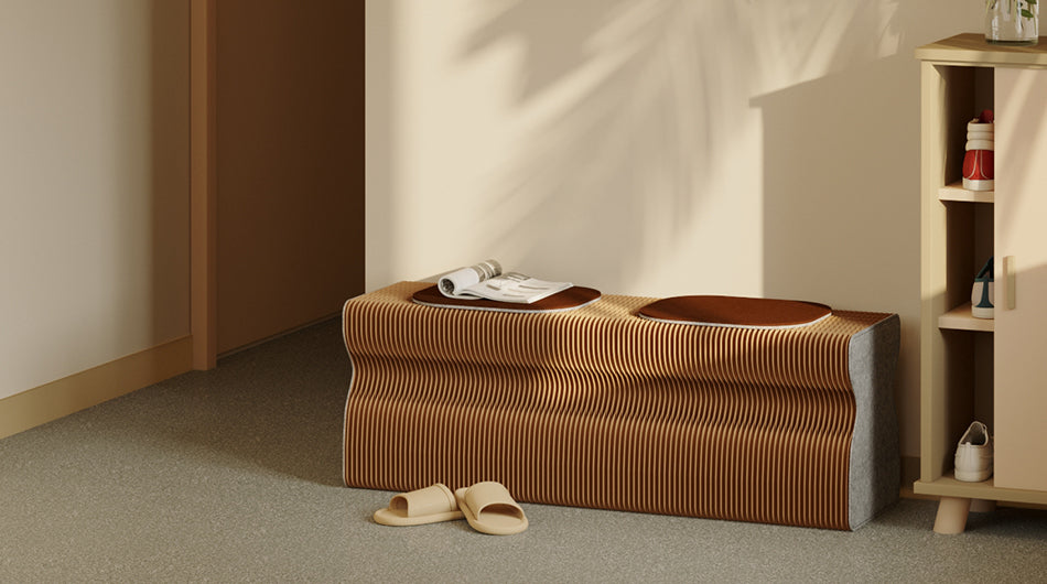 Toast Foldable Paper Bench – Adjustable Kraft Seating with Felt Panels for Creative Interior