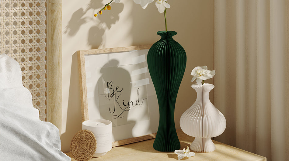 Dynasty Curve Foldable Paper Vase – Elegant Chinese Silhouette in Green, Red, and White