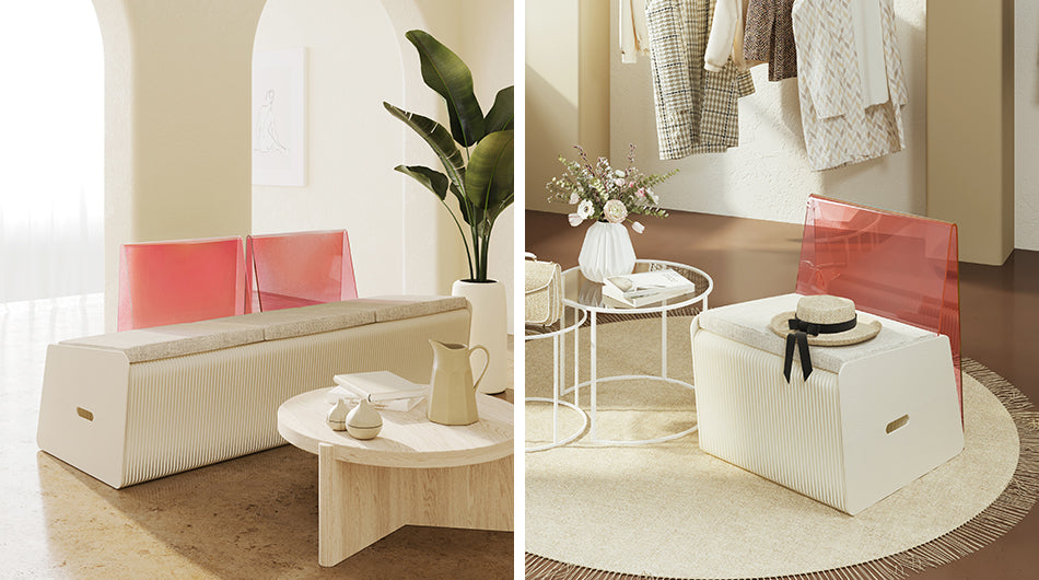 Aurora Foldable Kraft Paper Sofa – Modular Seating with Colour Backrest for Modern Interiors