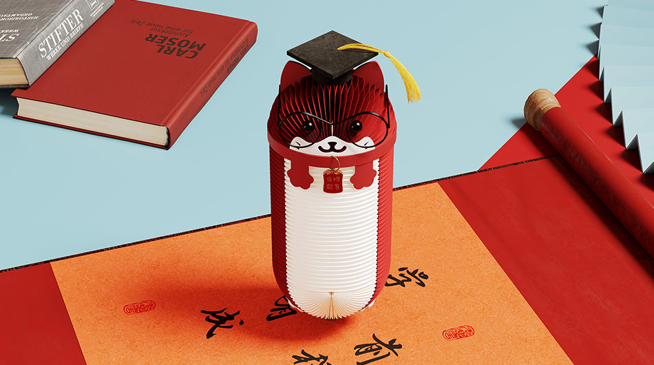 Auspicious Dr. Cat – Foldable Paper Room Ornament for Academic Success
