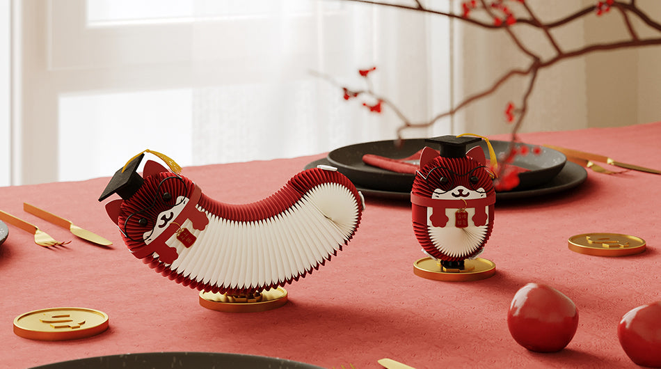 Auspicious Dr. Cat – Foldable Paper Room Ornament for Academic Success