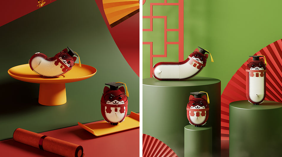 Auspicious Dr. Cat – Foldable Paper Room Ornament for Academic Success