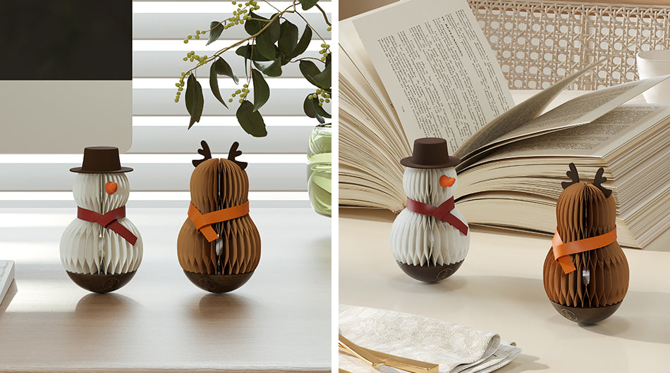 Snowman & Reindeer Tumbler Toys – Collapsible Kraft Paper Christmas Décor