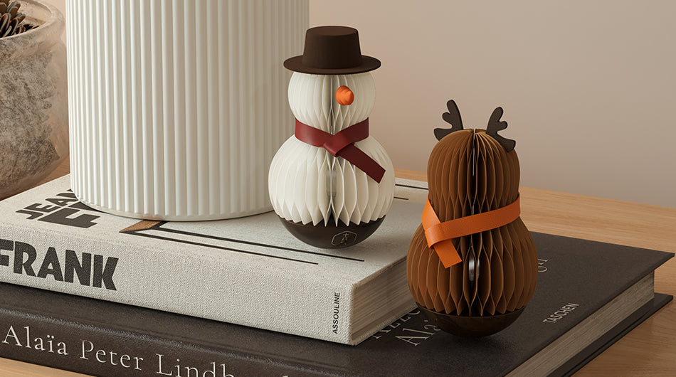 Snowman & Reindeer Tumbler Toys – Collapsible Kraft Paper Christmas Décor