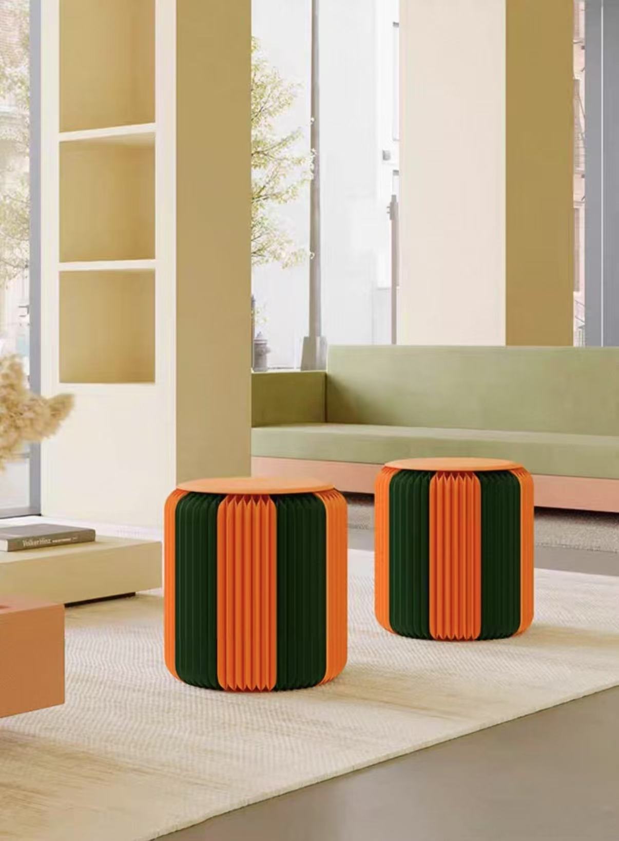 Pop Book Foldable Paper Stool – Bold Art-Inspired Kraft Seating (38cm)